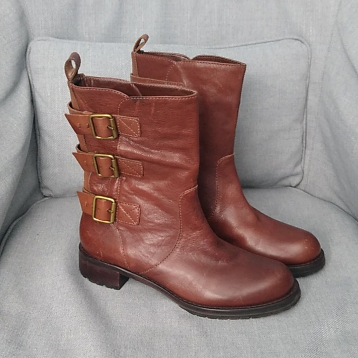 Dkny Brown Leather Moto Boots Size 8.5